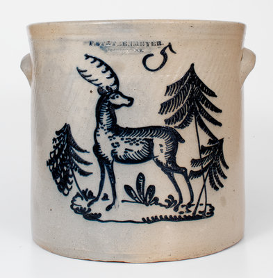 Exceedingly Rare and Important F. STETZENMEYER / ROCHESTER, NY Stoneware Crock w/ Elaborate Deer Scene