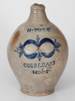 Very Rare Thomas Commeraw COERLEARS HOOK / N. YORK Stoneware Jug, late 18th century