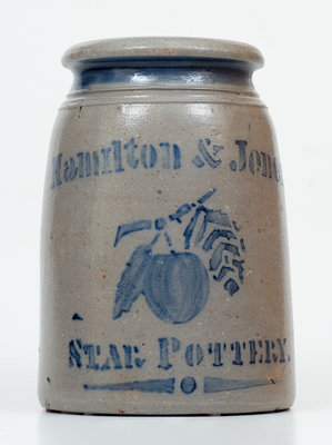 Fine Hamilton & Jones / Star Pottery Stoneware Canning Jar w/ Stenciled Apple Decoration (Greensboro, PA)