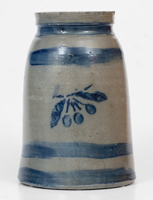 Rare Striped Western PA Canning Jar w/ Cherries Decoration attrib. S. H. Ward, West Brownsville, PA