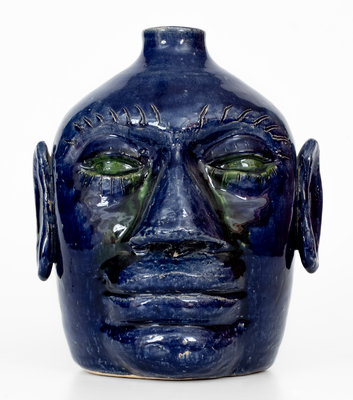 Blue-Glazed Edwin Meaders (Cleveland, Georgia) Face Jug