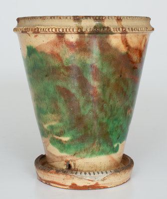 Multi-Glazed Redware Flowerpot, J. Eberly & Co. or S. Bell & Sons, Strasburg, VA, c1890
