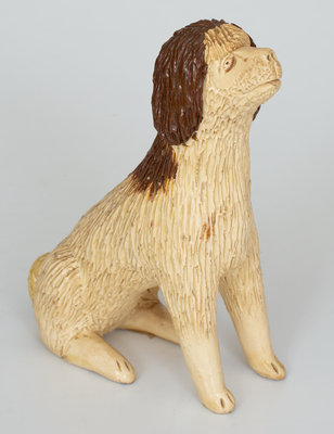 Rare Large-Sized Stoneware Figure of a Seated Dog, probably Ohio