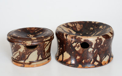 Two Glazed Redware Spittoons, American, second half 19th century