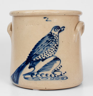 Fine ALBANY, NY Stoneware Crock w/ Elaborate Bird Decoration, c1860