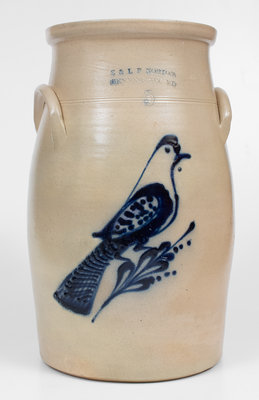 5 Gal. E. & L. P. NORTON / BENNINGTON, VT Stoneware Churn w Elaborate Bird Design
