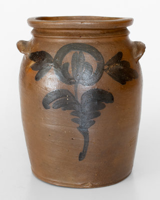 One-Gallon B.C. MILBURN, Alexandria, VA Stoneware Jar w/ Cobalt Floral Decoration, c1860