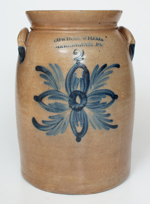 Fine COWDEN & WILCOX / HARRISBURG, PA Two-Gallon Stoneware Jar w/ Elaborate Decoration