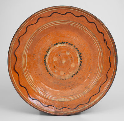 Scarce Large-Sized North Carolina Redware Dish w/ Slip Decoration, late 18th / early 19th century