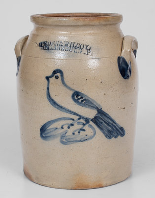 Rare COWDEN & WILCOX / HARRISBURG, PA Stoneware Jar w/ Bird Decoration