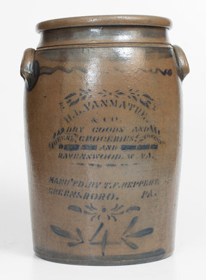 Extremely Rare 4 Gal. RAVENSWOOD, W. VA. Stoneware Advertising Crock by T. F. REPPERT