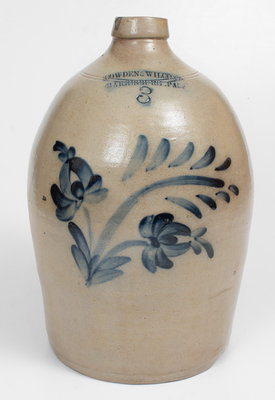 3 Gal. COWDEN & WILCOX / HARRISBURG, PA Stoneware Jug w/ Floral Decoration