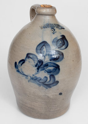 2 Gal. COWDEN & WILCOX / HARRISBURG, PA Stoneware Jug w/ Cobalt Floral Decoration