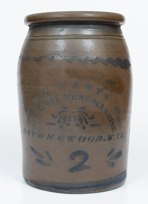 Rare 2 Gal. RAVENSWOOD, W. VA Stoneware Advertising Jar