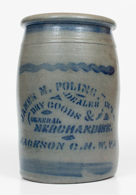 Stoneware Jar w/ Elaborate JACKSON COURT HOUSE, W. VA Stenciled Advertising