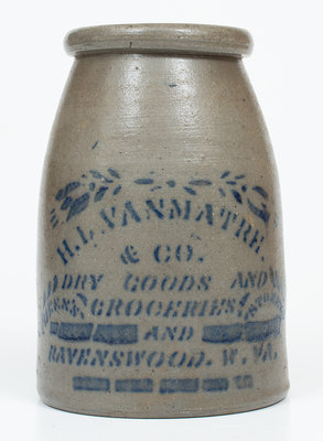 Very Rare RAVENSWOOD, W. VA Stoneware Canning Jar w/ Elaborate Stenciled Advertising