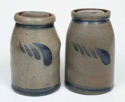 Lot of Two: Western PA Stoneware Canning Jars with Swag and Stripe Decoration