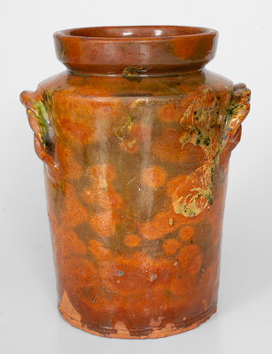 Rare Copper-Decorated Redware Jar w/ Rope-Twist Handles, attrib. Nathaniel Seymour, West Hartford, CT