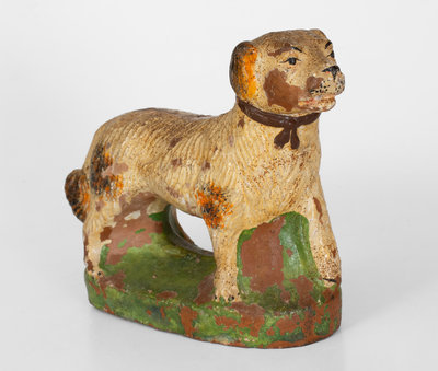 Large-Sized Cold-Painted Redware Dog, late 19th century