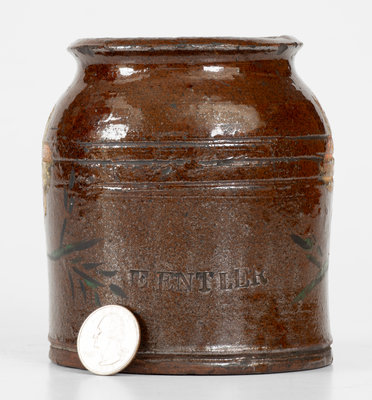 Extremely Rare Weis Pottery, Shepherdstown, WV Redware Jar Marked E. ENTLER