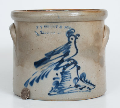 Scarce F. T. WRIGHT & SON / TAUNTON, MASS. Stoneware Crock w/ Bird-on-Stump Decoration