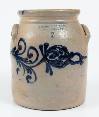 2 Gal. O. L. & A. K. BALLARD / BURLINGTON, VT Stoneware Jar w/ Floral Decoration