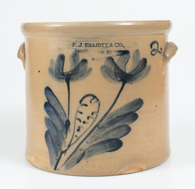 F.J. ELLIOTT & CO. / PENN YAN, N.Y. Stoneware Crock w/ Floral Decoration