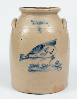 WEST TROY POTTERY Stoneware Lidded Jar w/ Pecking Chicken Decoration