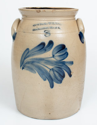 3 Gal. COWDEN & WILCOX / HARRISBURG, PA Stoneware Jar w/ Floral Decoration