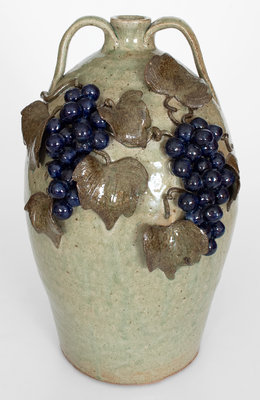 Large-Sized Double-Handled Stoneware Jug Applied Grapes by Michael Crocker