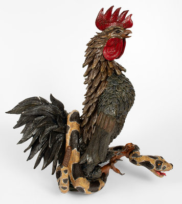 Monumental Rex Hogan Rooster and Rattlesnake Figure