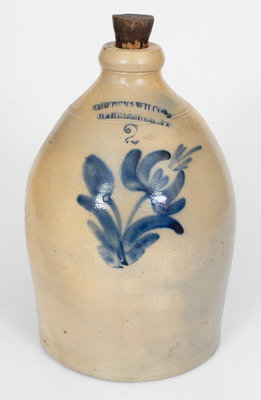 2 Gal. COWDEN & WILCOX / HARRISBURG, PA Stoneware Jug w/ Floral Decoration