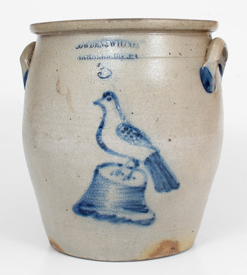 3 Gal. COWDEN & WILCOX / HARRISBURG, PA Stoneware Jar w/ Bird-on-Stump Decoration