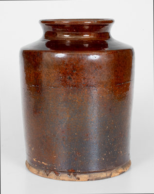 Very Rare Glazed Redware Jar Signed 