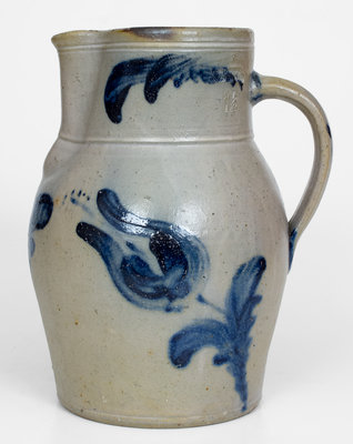 Fine JOHN BELL / WAYNESBORO Stoneware Pitcher w/ Cobalt Floral Decoration