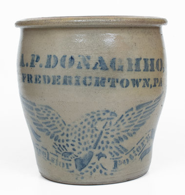 Fine A.P. DONAGHHO, / FREDERICKTOWN, PA Stoneware Stenciled Eagle Jar