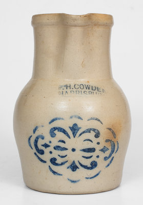 F.H. COWDEN / HARRISBURG Stoneware Pitcher w/ Stenciled Cobalt Design