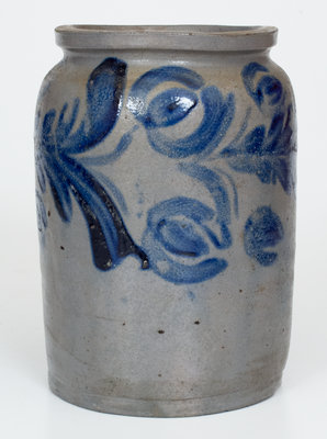 Half-Gallon Baltimore, MD Stoneware Jar w/ Elaborate Cobalt Floral Decoration, c1825