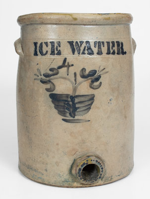 Four-Gallon Stoneware ICE WATER Cooler, Ohio, c1875