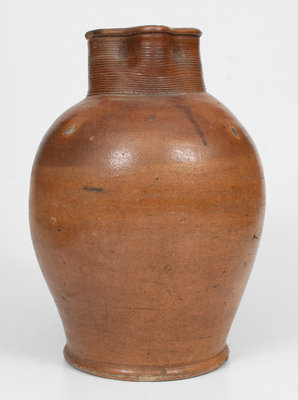 English Salt-Glazed Stoneware Pitcher with Iron-Oxide Dip