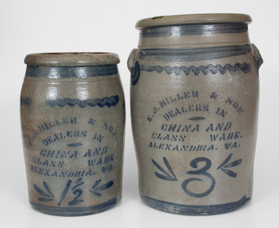 Lot of Two: E. J. MILLER & SON / ALEXANDRIA, VA Advertising Jars, Greensboro, PA origin