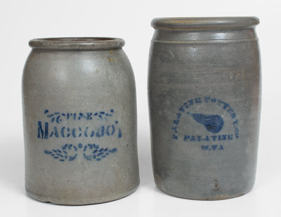 Lot of Two: PALATINE POTTERY CO / W.VA. Stoneware Pear Jar and FINE MACCABOY Snuff Jar