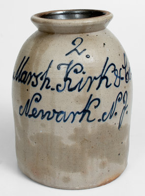 2 Gal. Newark, New Jersey Stoneware Script Advertising Jar