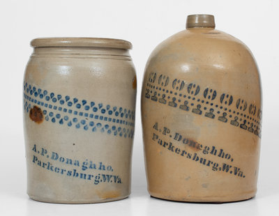 Lot of Two: A. P. DONAGHHO / PARKERSBURG, WV Stoneware Jug and Jar