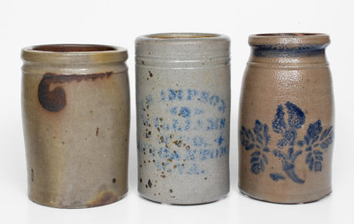 Lot of Three: Stoneware Jars incl. Morgantown, WV, Strasburg, VA, and Western PA Examples