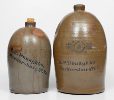 Lot of Two: 1 and 2 Gal. A. P. DONAGHHO / PARKERSBURG, W. VA Stoneware Jugs