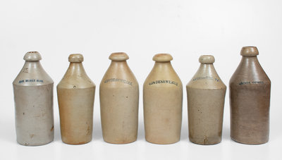 Lot of Six: Stoneware Bottles incl. HARRISBURG, PA and COWDEN & WILCOX Examples