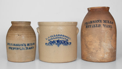 Lot of Three: Ballardvale, MA Stoneware Jars incl. Two w/ Stenciled BYFIELD, MASS. Advertising