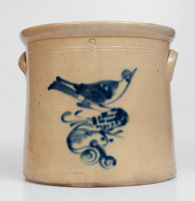 3 Gal. attrib. Ballardvale, Mass. Stoneware Crock w/ Bird on Branch Decoration