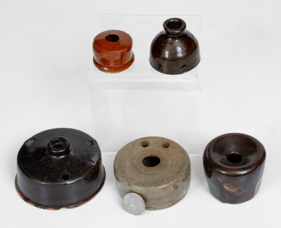 Lot of Five: Stoneware and Redware Inkwells